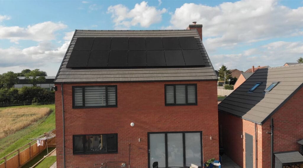 Modern house with rooftop solar panels
